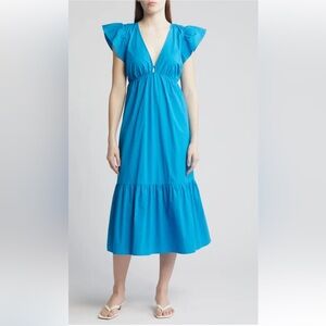 NEW Rails Blue Tina Turkish Tile Midi Summer Dress Flutter Sleeve Sz Medium